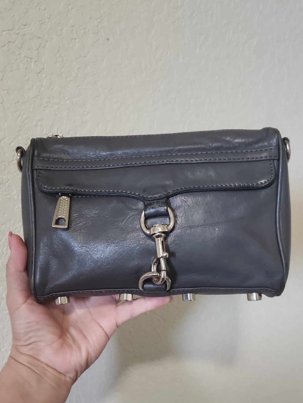 Rebecca Minkoff MAC Gray Leather Crossbody Bag with Silvertone Hardware